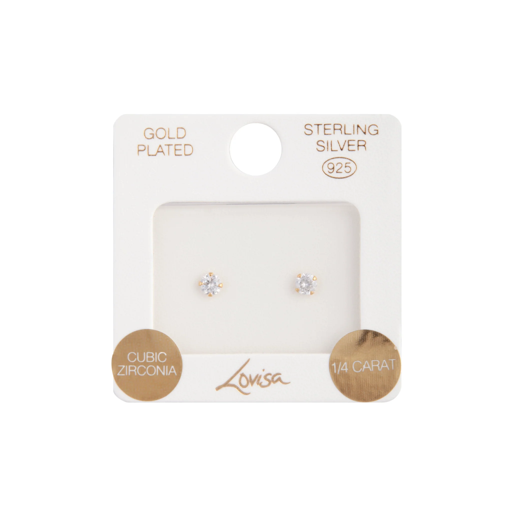 Gold Plated Sterling Silver Cubic Zirconia 1/4 Carat Stud Earrings - Image 2