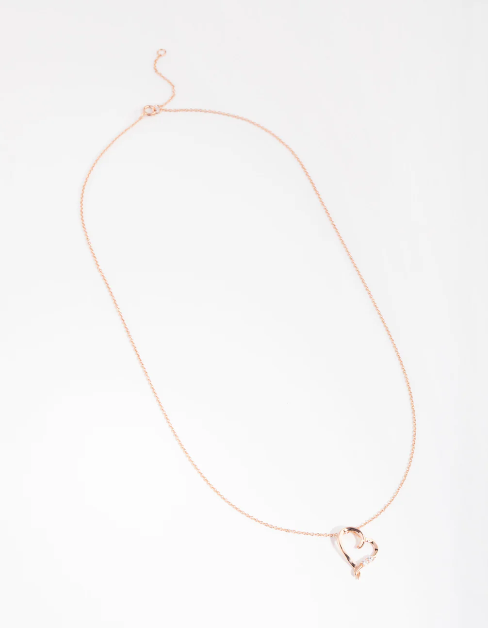 Sterling Silver Rose Gold Cubic Zirconia Open Heart Necklace - Image 3