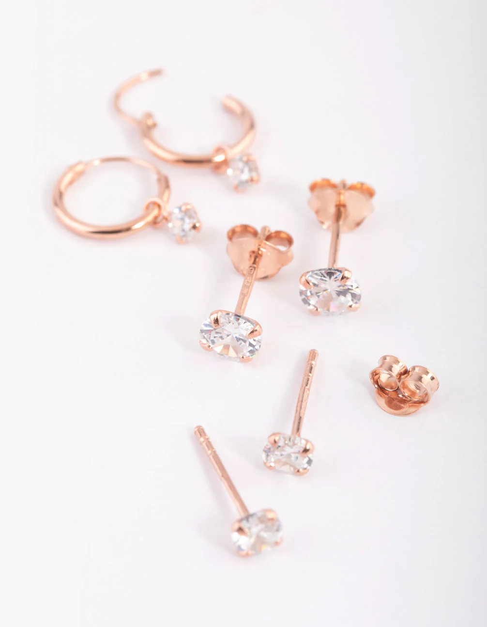 Rose Gold Plated Sterling Silver Cubic Zirconia Stud & Hoop Earring Pack - Image 3