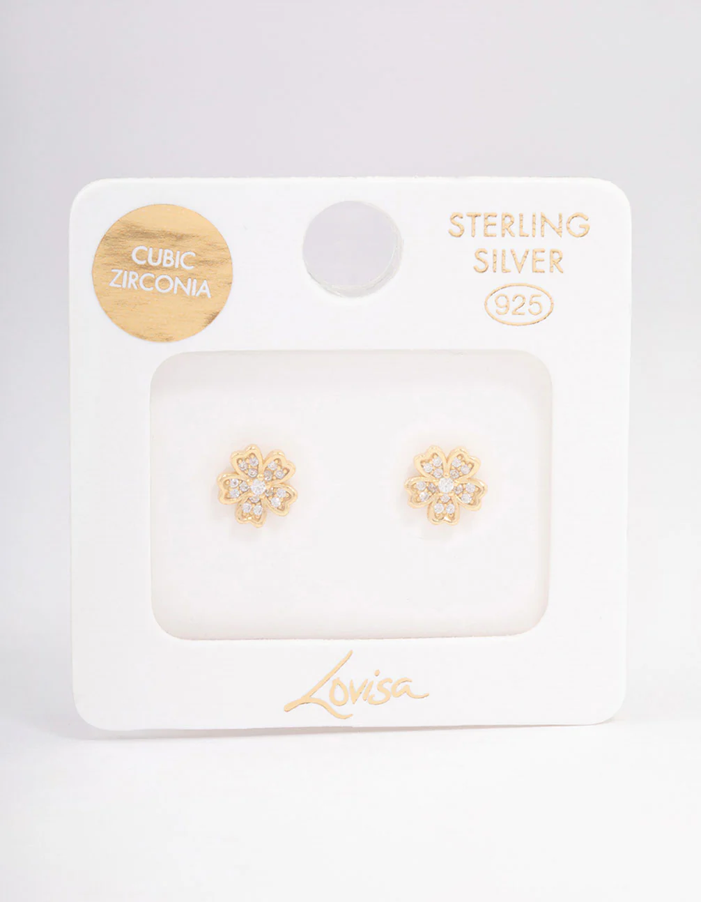 Gold Plated Sterling Silver Cubic Zirconia Flower Stud Earrings - Image 3