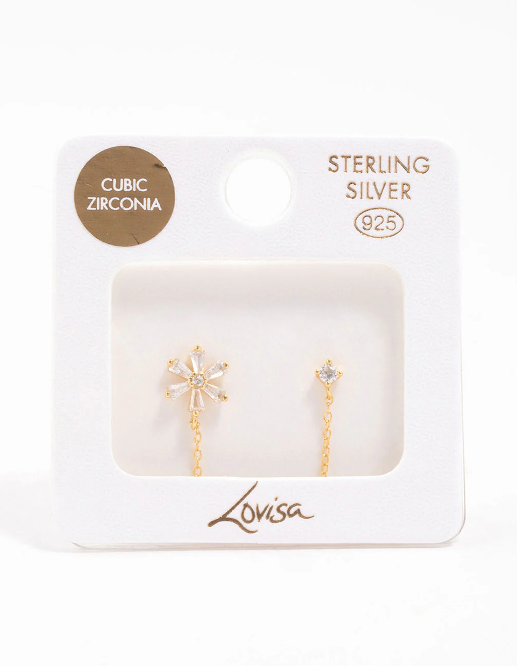 Gold Plated Sterling Silver Flower Chain Stud Earrings - Image 3