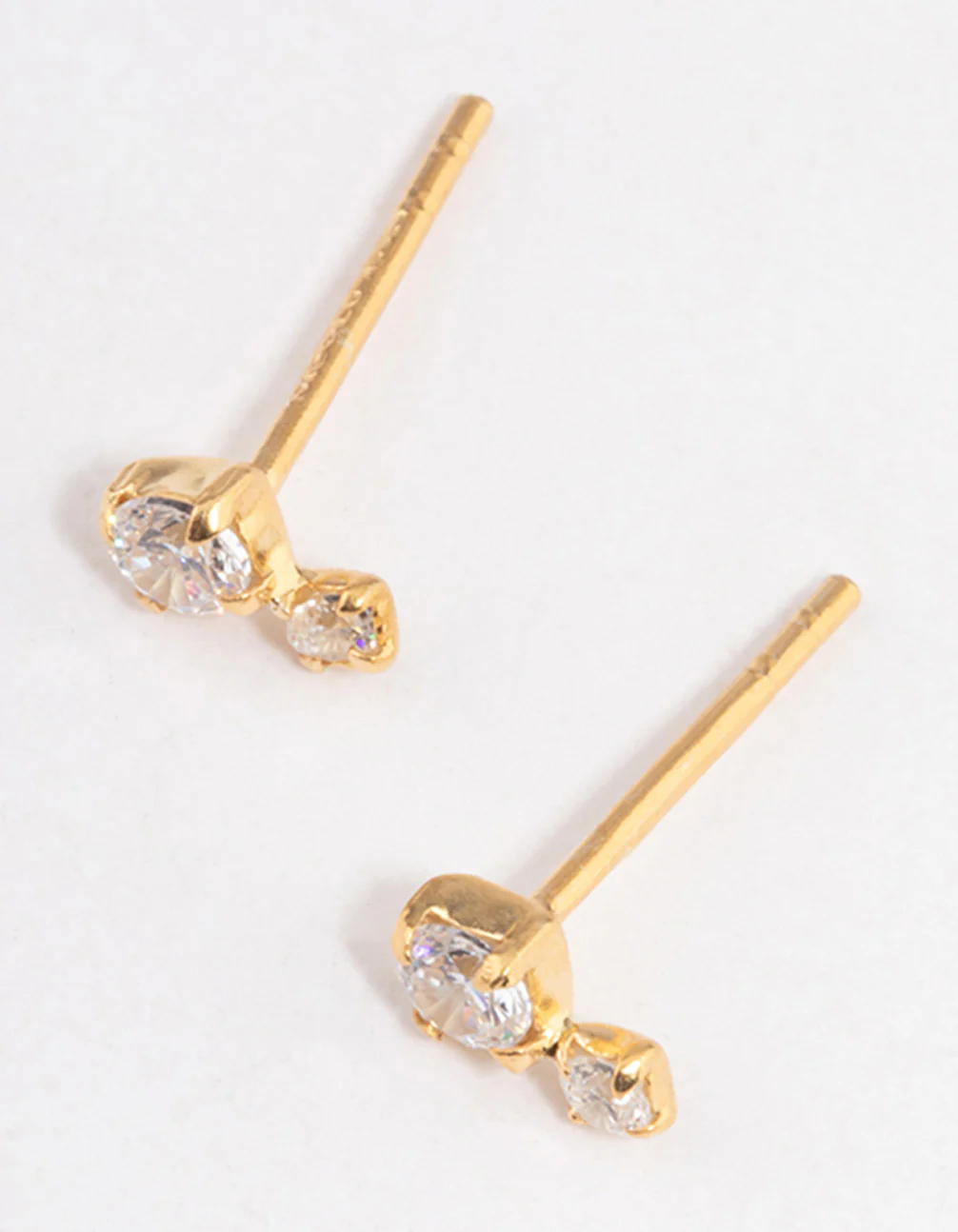 Gold Plated Sterling Silver Cubic Zirconia Stud Earrings - Image 2