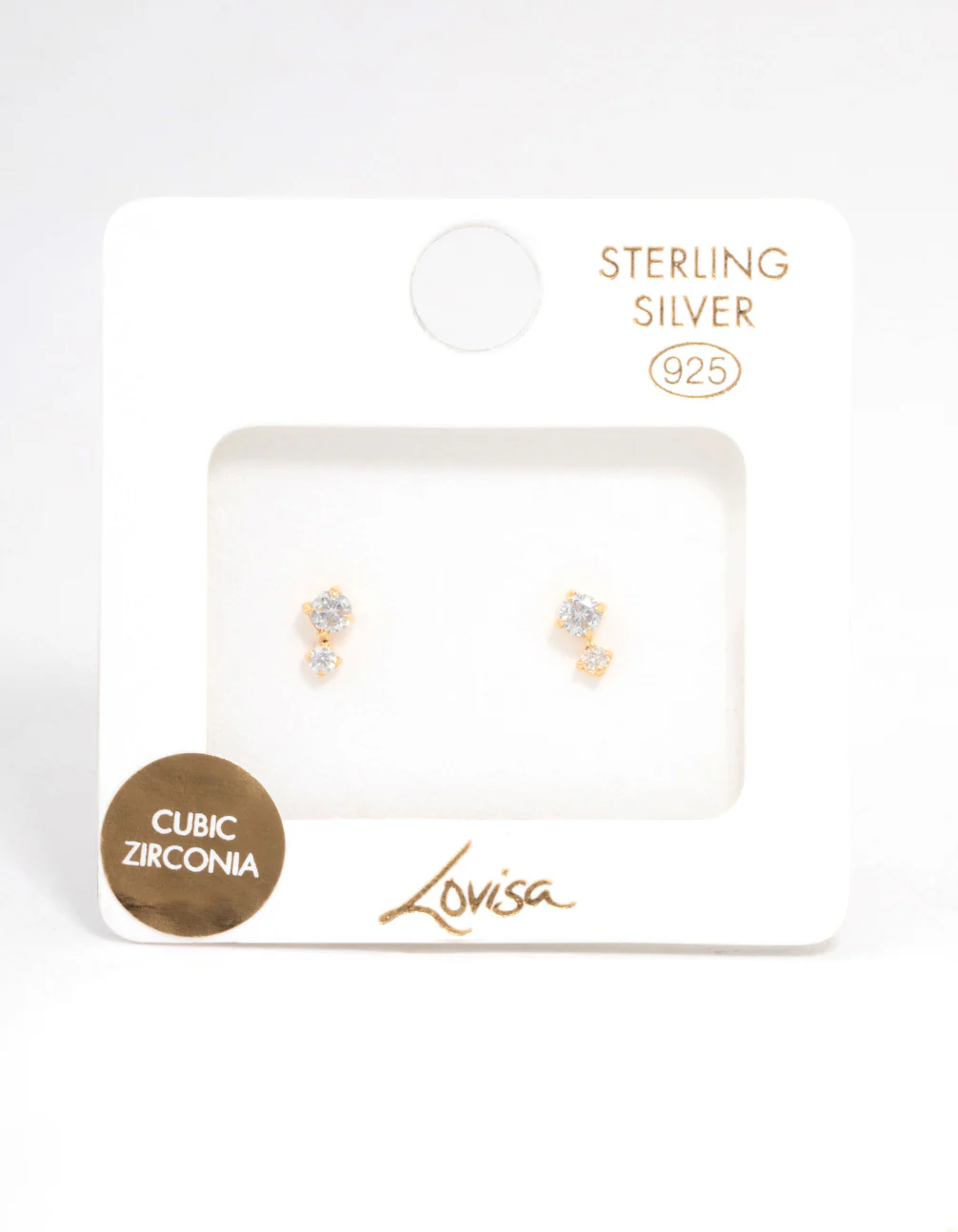 Gold Plated Sterling Silver Cubic Zirconia Stud Earrings - Image 3