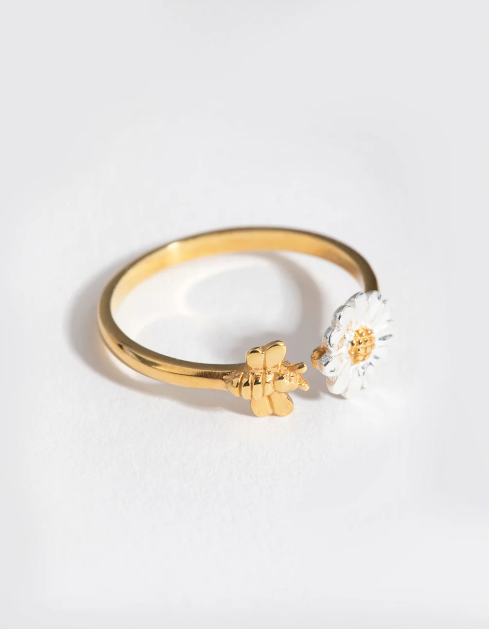 Gold Plated Sterling Silver Daisy Bee Open Ring