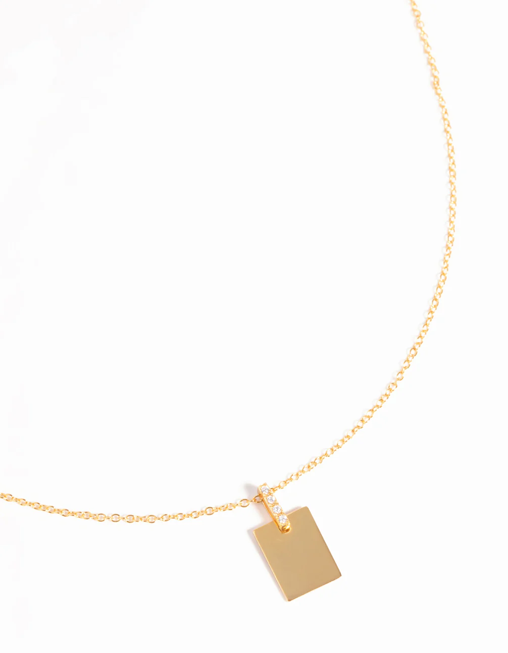 Gold Plated Sterling Silver Rectangular Tag Necklace