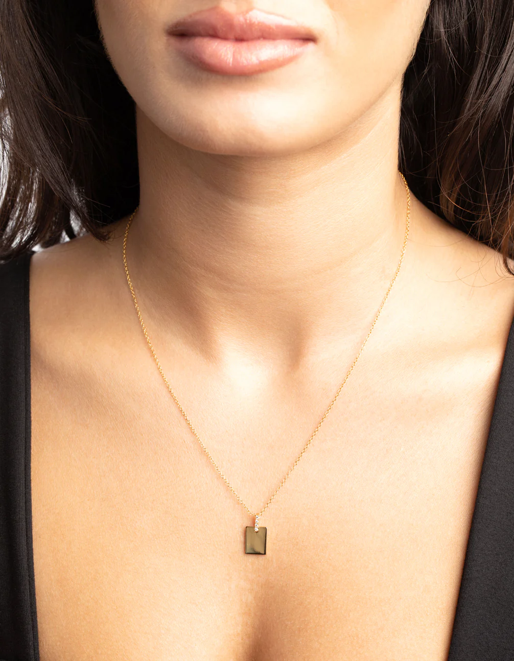 Gold Plated Sterling Silver Rectangular Tag Necklace - Image 2