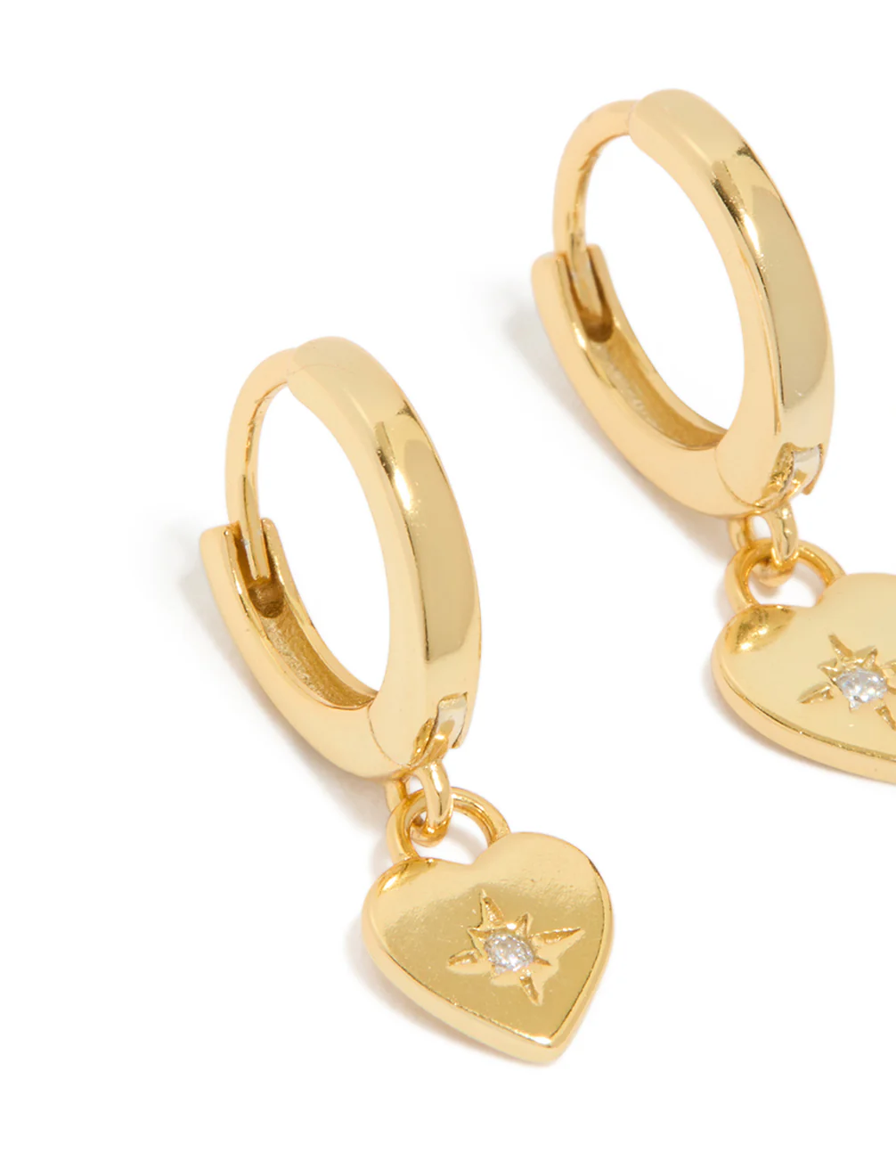 Gold Plated Sterling Silver Heart Diamante Huggie Hoop Earrings - Image 3