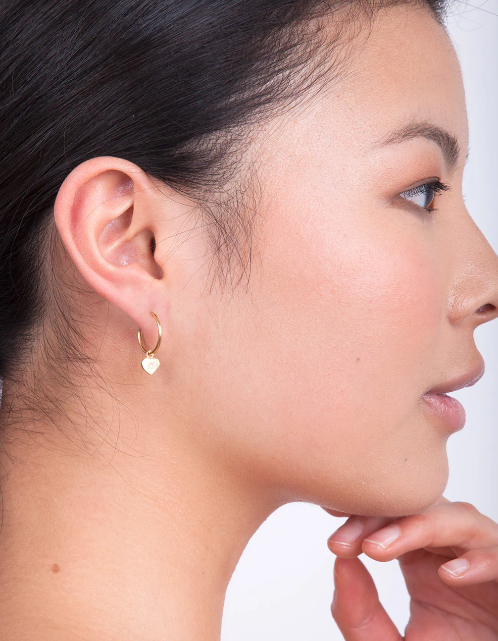 Gold Plated Sterling Silver Mini Heart Hoop Earring - Image 2