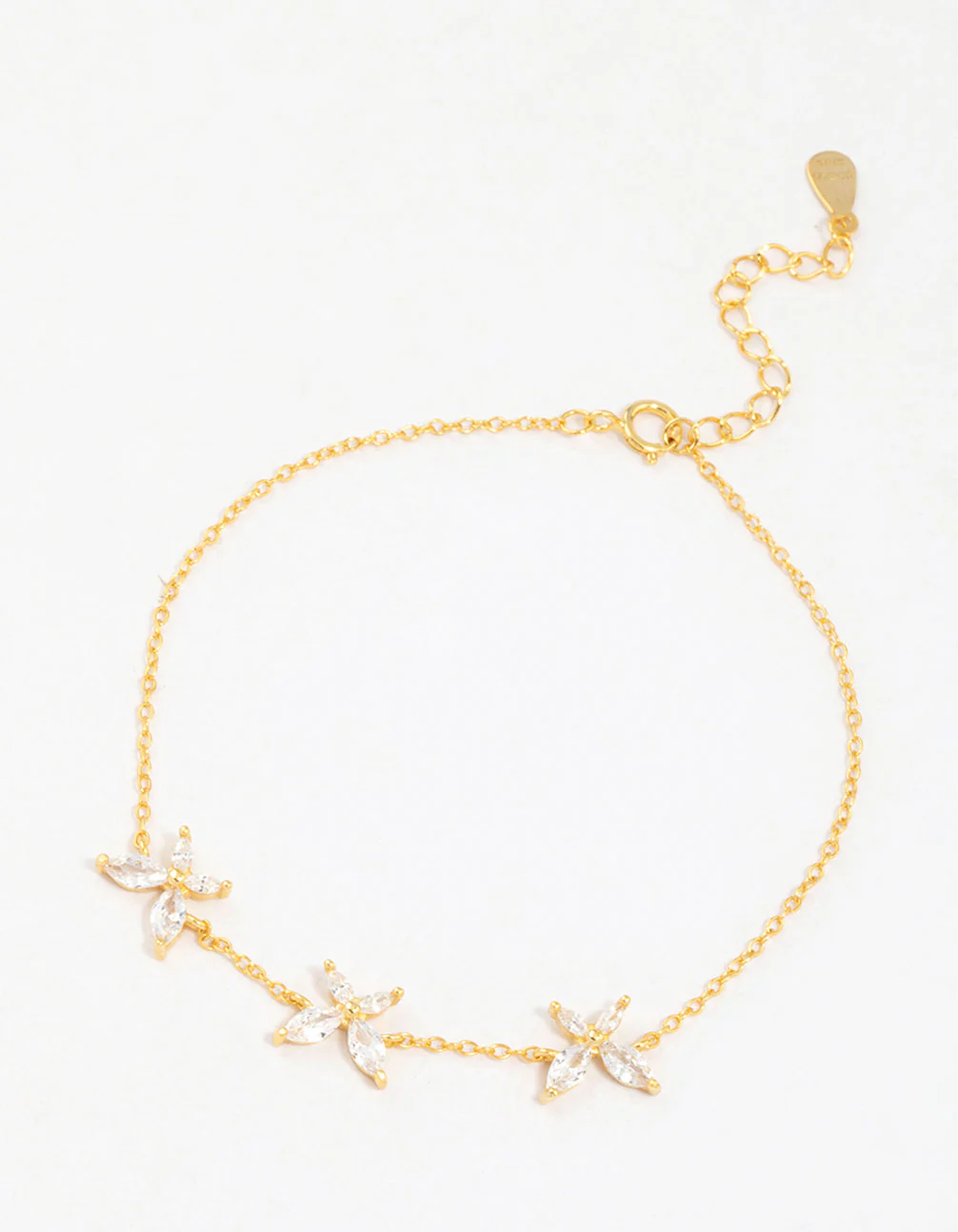 Gold Plated Sterling Silver Triangular Cubic Zirconia Butterfly Bracelet - Image 2
