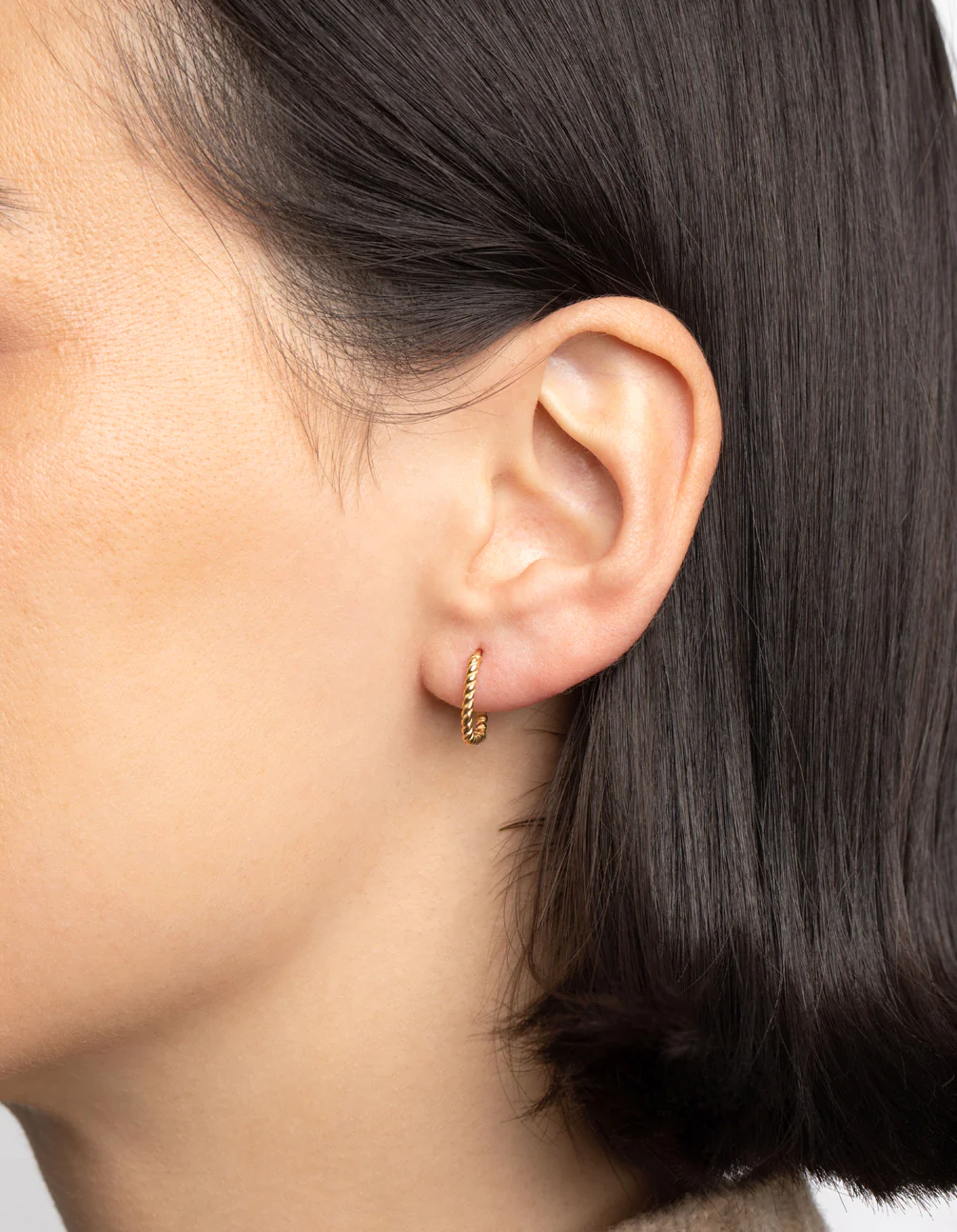 Gold Plated Sterling Silver Twisted Huggie Hoop Earrings - Image 2