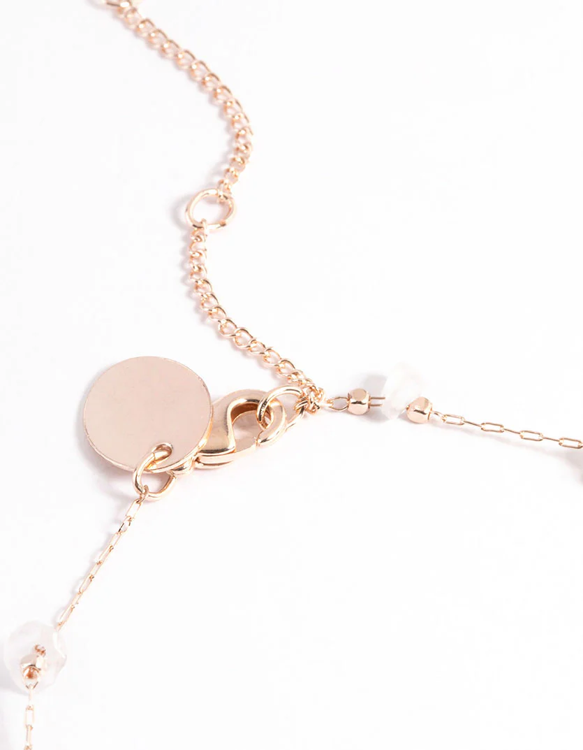 Rose Gold Plated Clear Quartz Dainty Chip Bracelet - Image 3