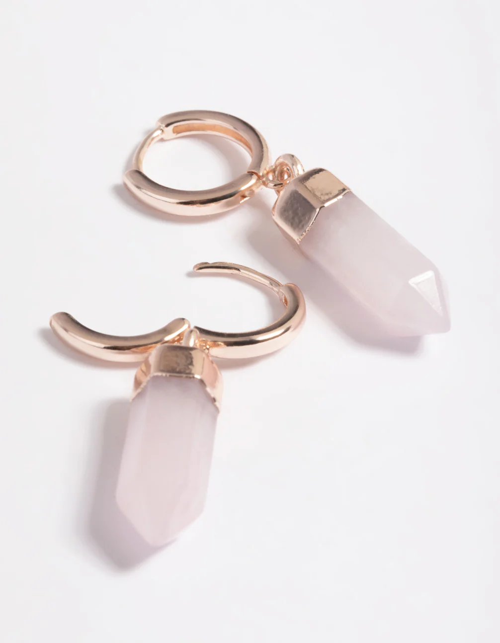 Rose Gold Plated Quartz Huggie Hoop Earrings - Image 3