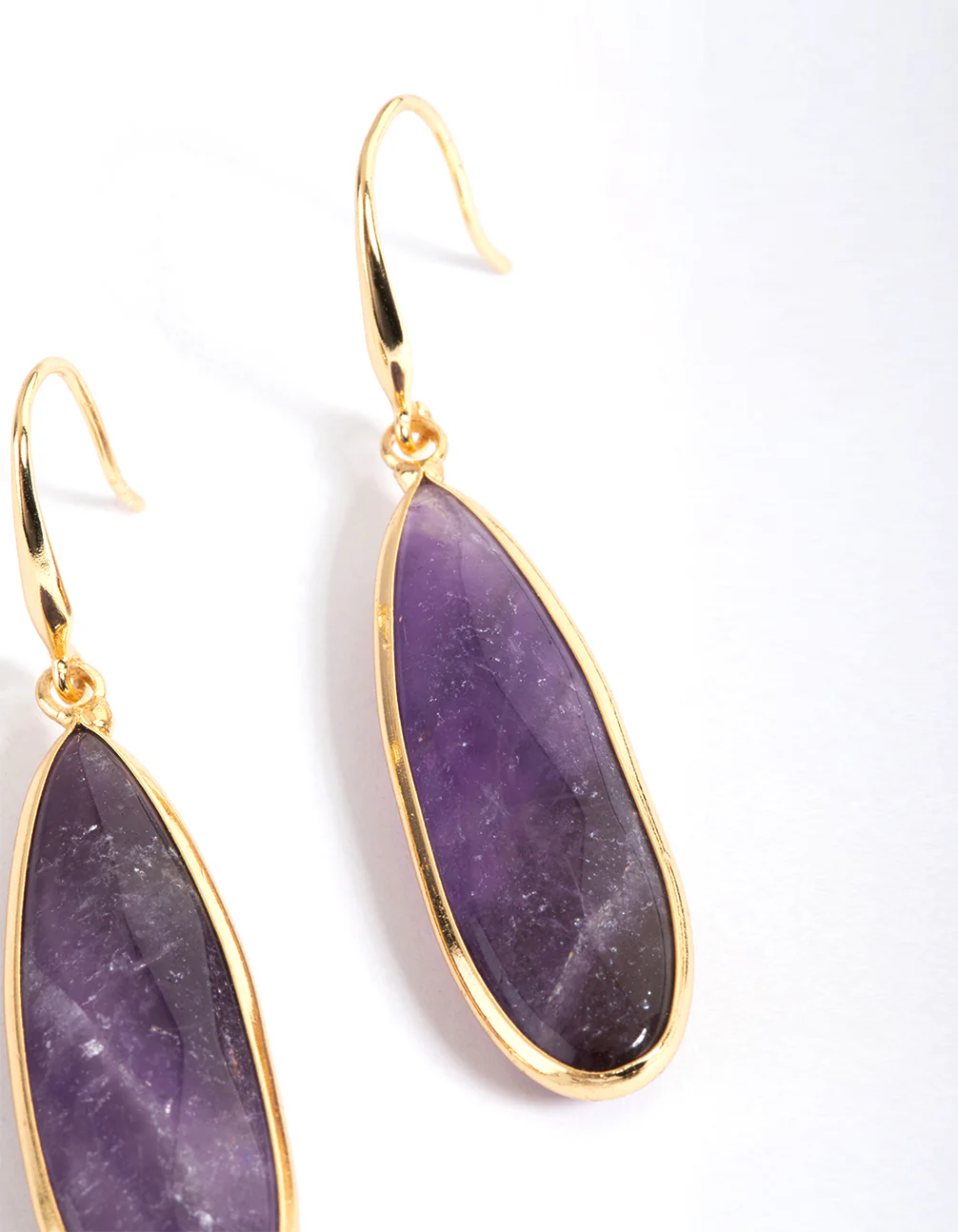 Gold Plated Amethyst Long Facet Drop Earrings - Image 3