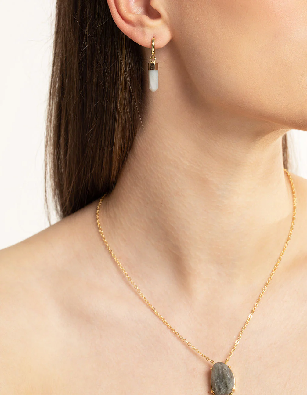 Gold Plated Amazonite Huggie Hoop Earrings - Image 2