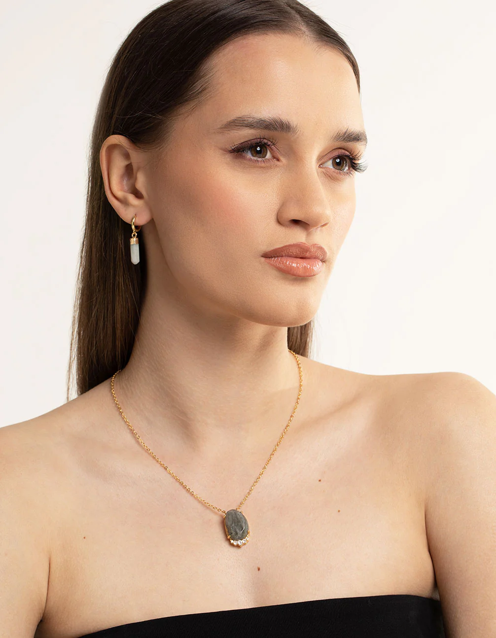 Gold Plated Amazonite Huggie Hoop Earrings - Image 3