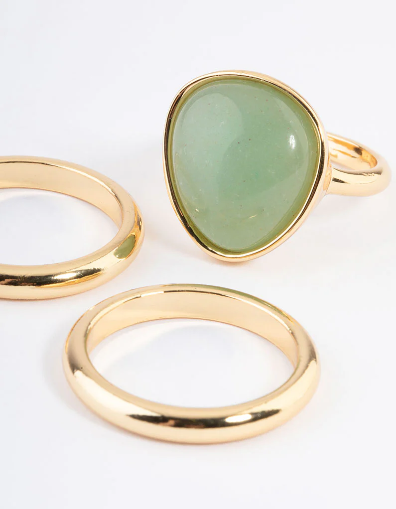 Gold Plated Green Adventurine Teardrop Stack Ring - Image 2