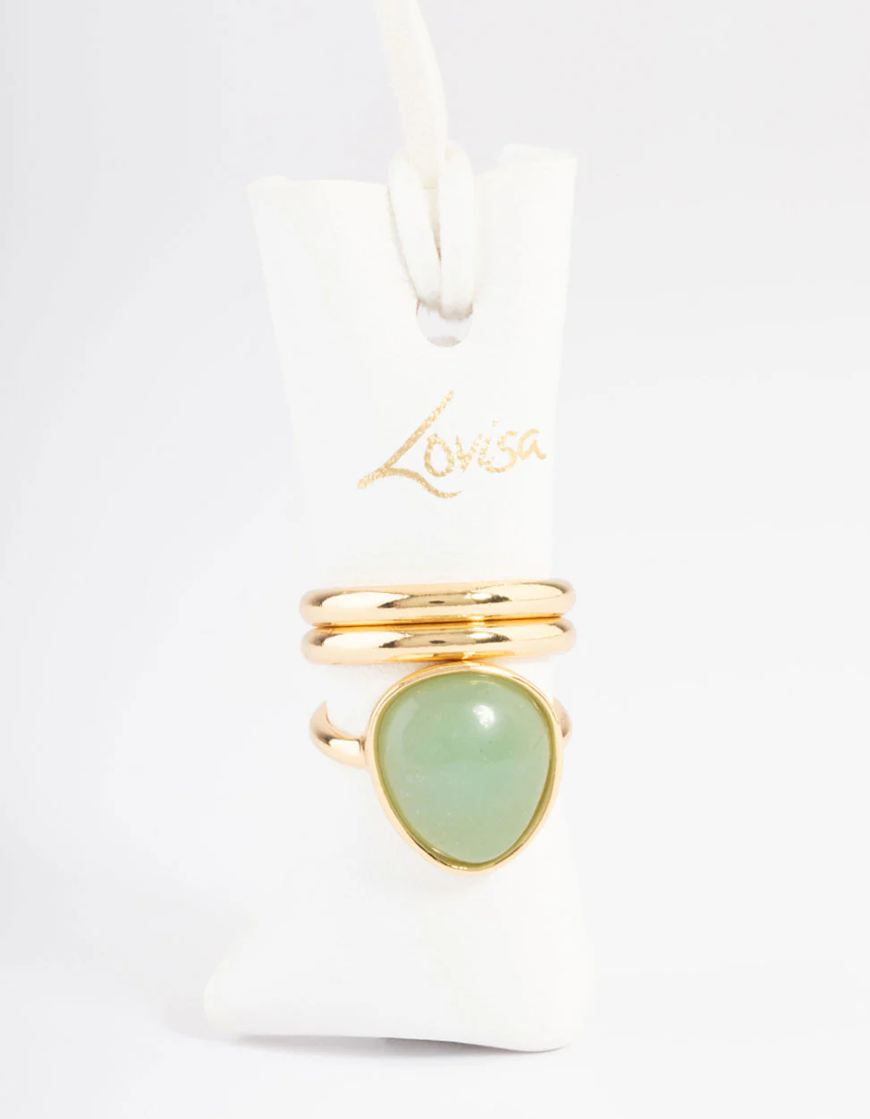 Gold Plated Green Adventurine Teardrop Stack Ring - Image 3