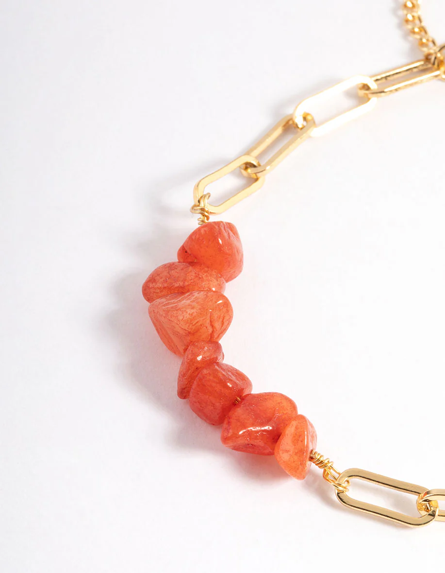 Gold Plated Orange Oval Chip Bracelet - Image 2