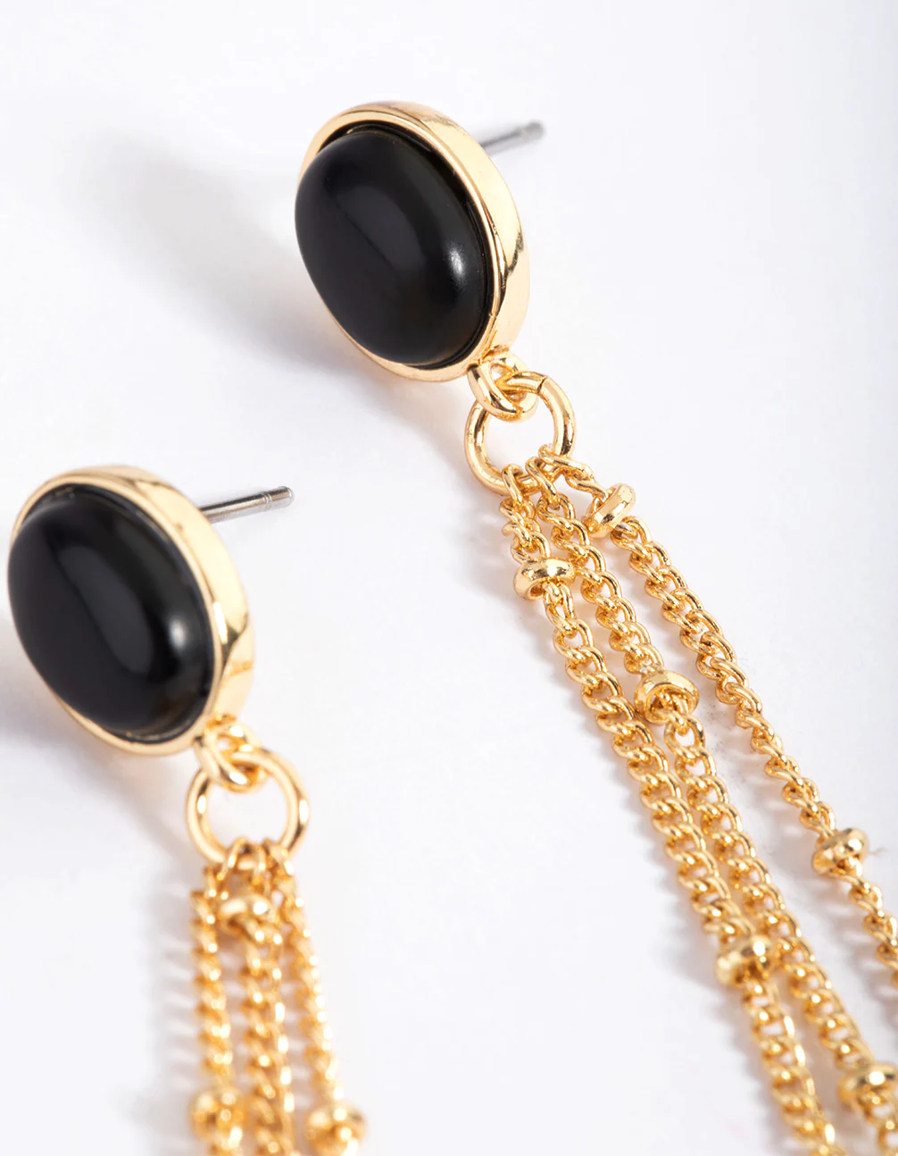 Gold Plated Black Onyx Ball Chain Drop Earrings - Image 2