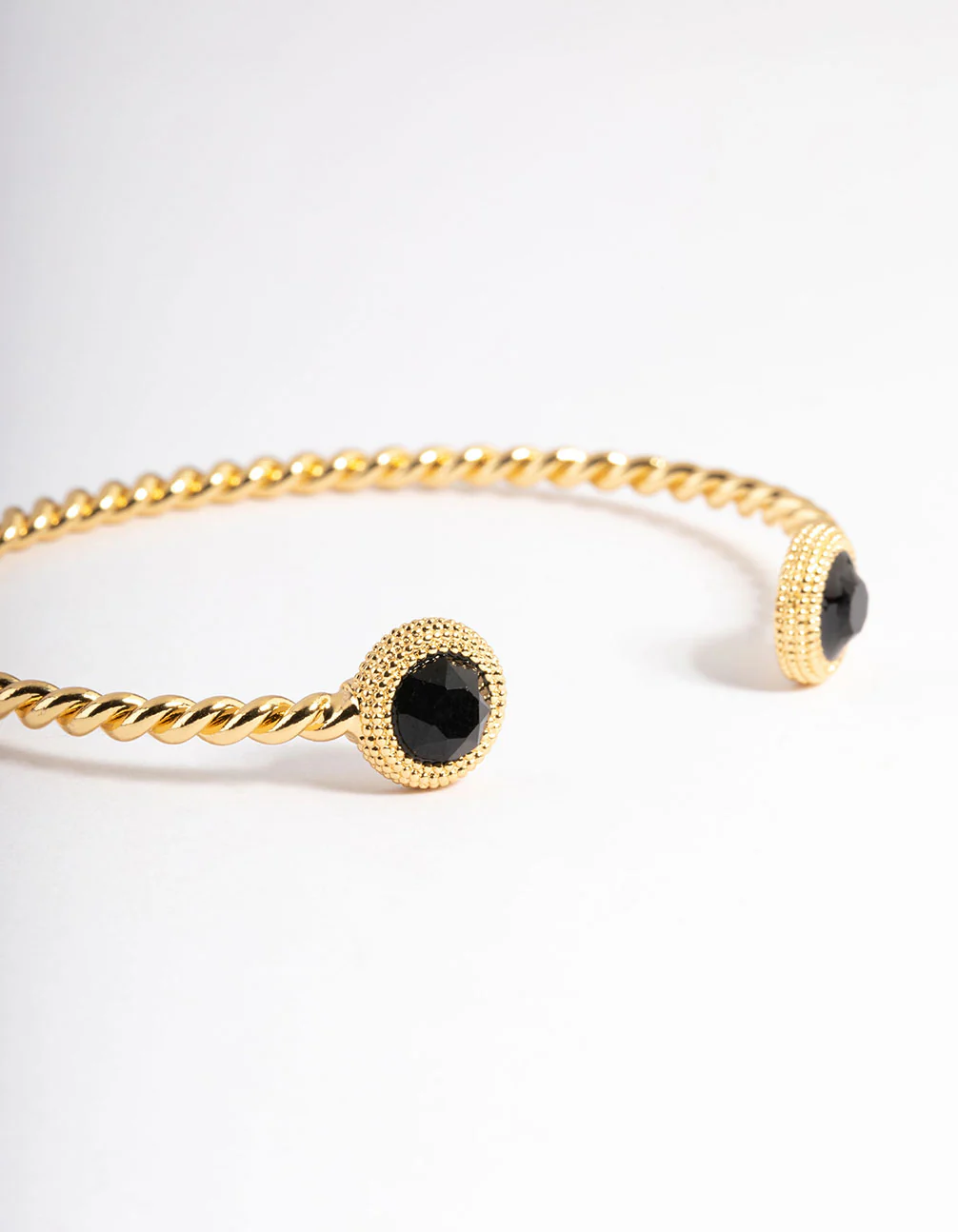 Gold Plated Black Onyx Twisted Cuff Bracelet - Image 2