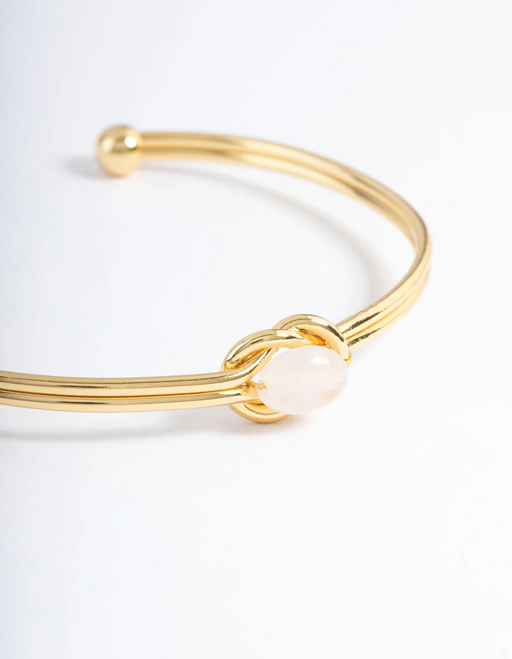 Gold Plated Rose Quartz Knot Cuff Bracelet - Image 2