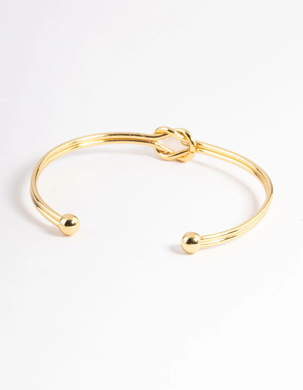 Gold Plated Rose Quartz Knot Cuff Bracelet - Image 3
