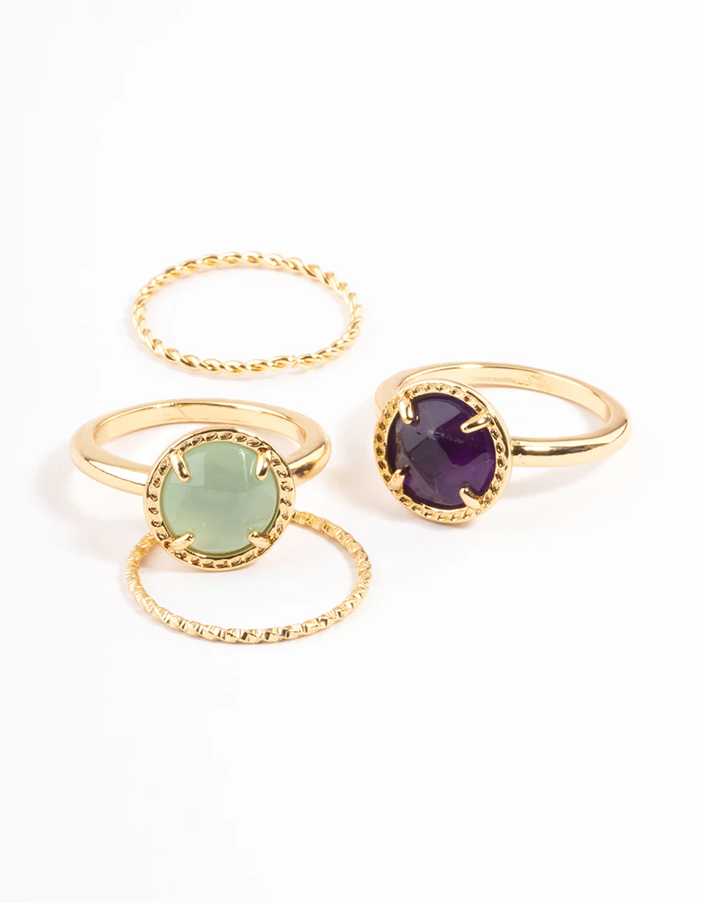 Gold Plated Semi Precious Stone Ring Stack Pack