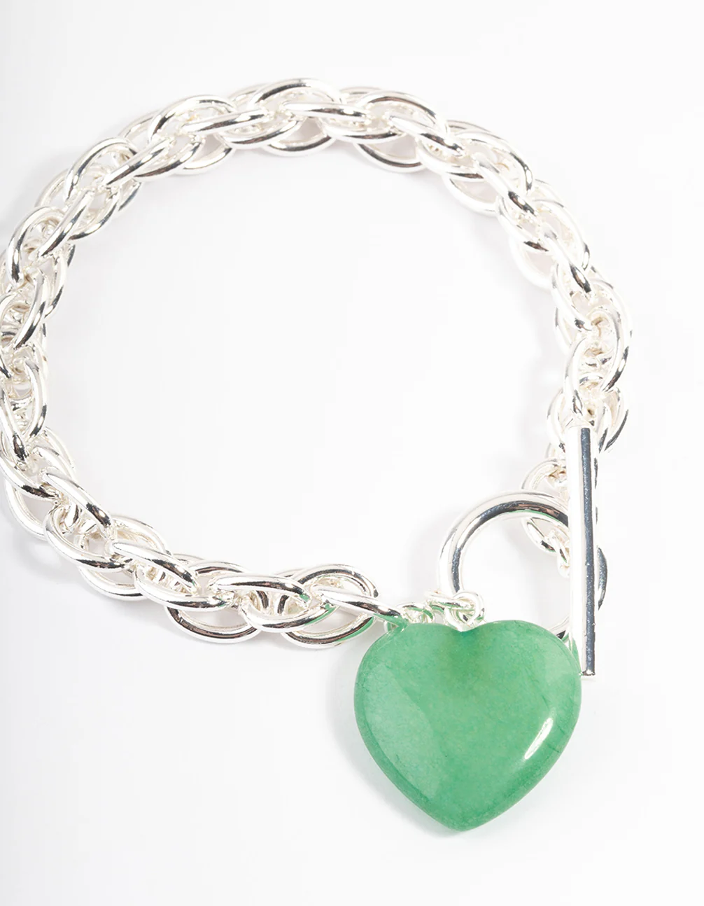 Silver Plated Green Aventurine Statement Heart T&O Bracelet - Image 2