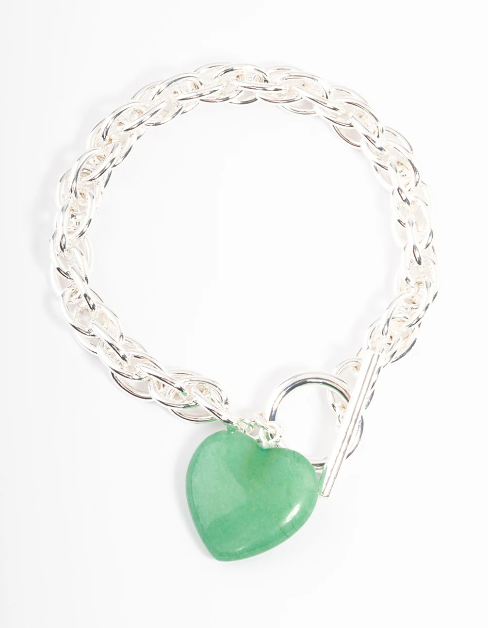 Silver Plated Green Aventurine Statement Heart T&O Bracelet - Image 3