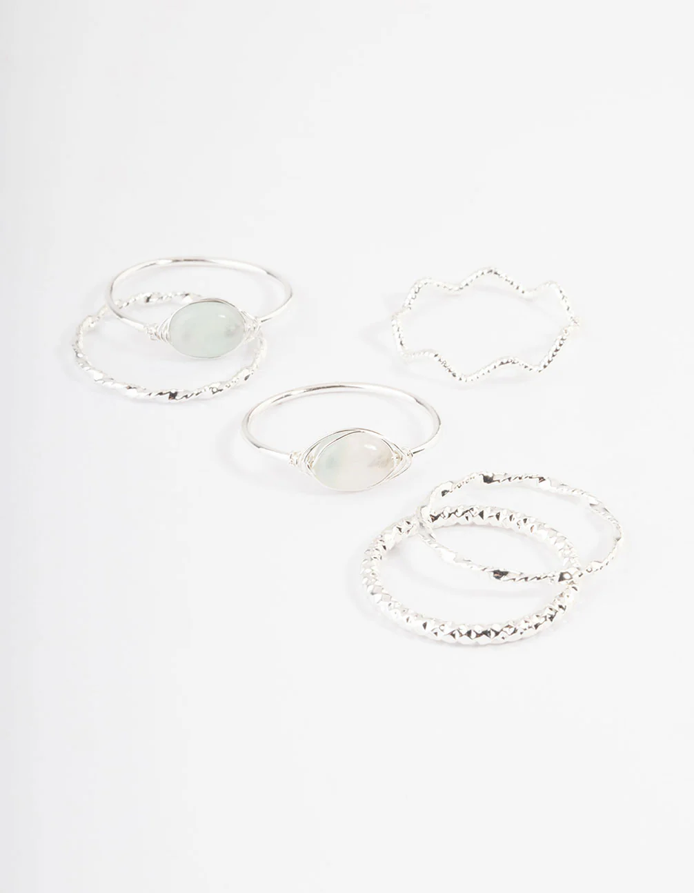 Silver Plated Green Fluorite Nest Stack Ring