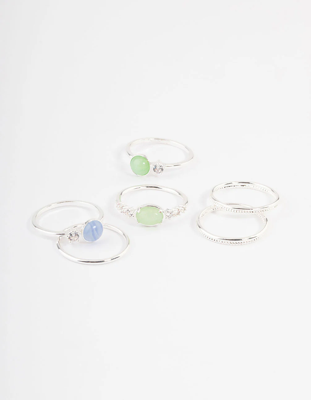 Silver Plated Cubic Zirconia Textured Stack Ring