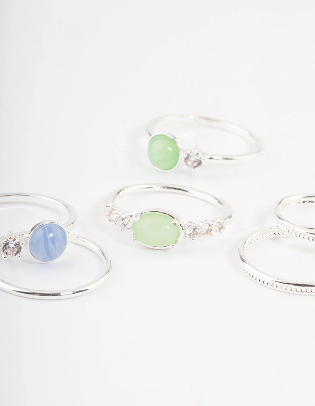 Silver Plated Cubic Zirconia Textured Stack Ring - Image 2