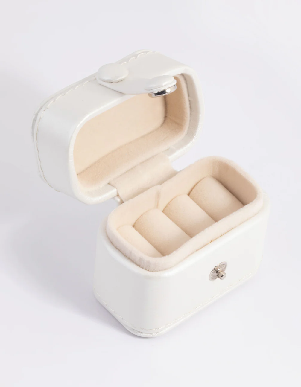Small Cream Faux Leather Ring Box - Image 2