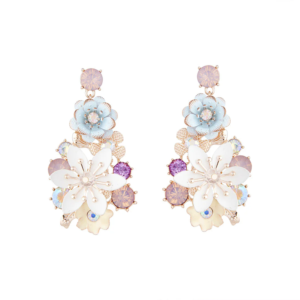 Pastel Multi Flower & Diamante Drop Earrings