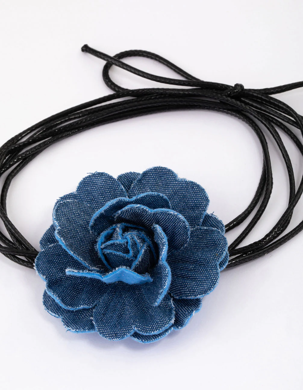 Blue Denim Cord Flower Choker - Image 2