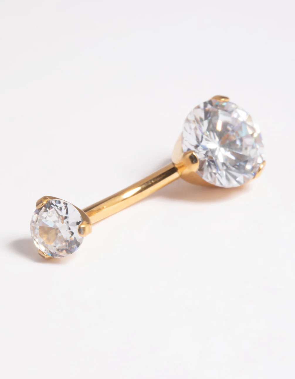Gold Plated Titanium Threadless Cubic Zirconia Belly Bar - Image 2