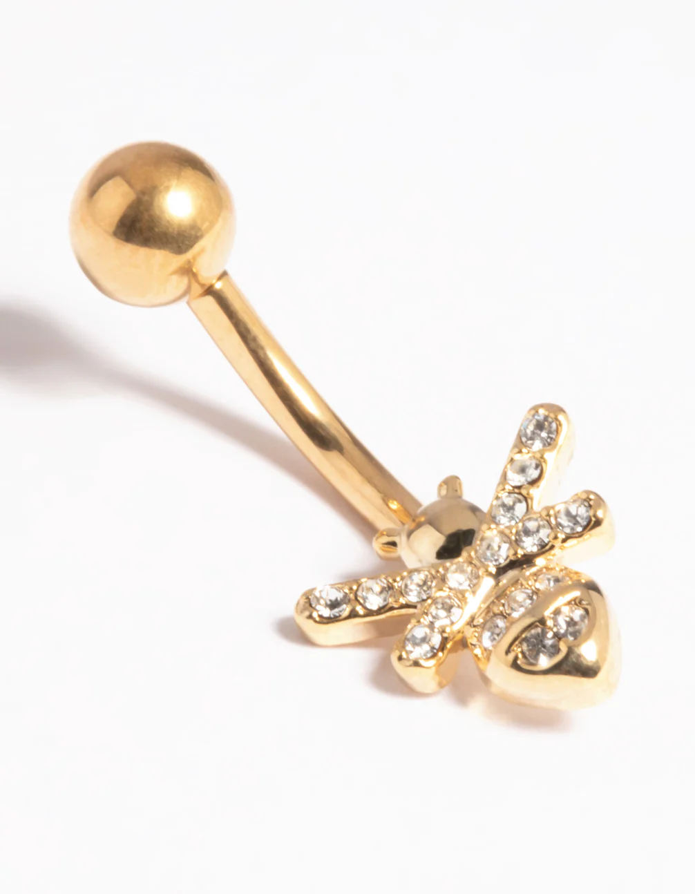 Gold Plated Titanium Threadless Cubic Zirconia Bee Belly Bar - Image 2