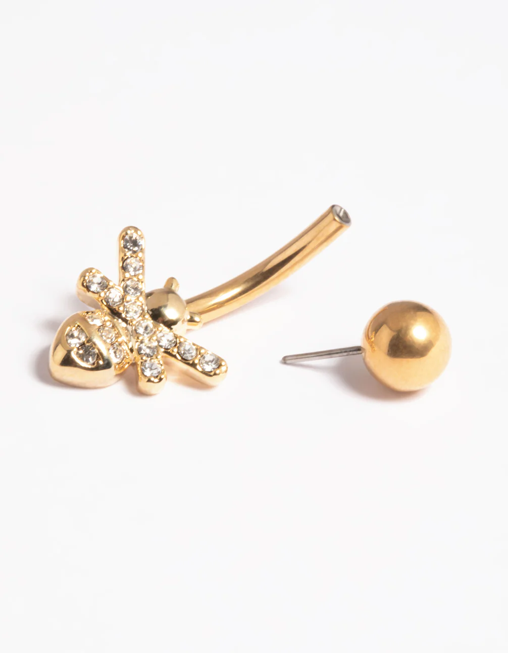 Gold Plated Titanium Threadless Cubic Zirconia Bee Belly Bar - Image 3