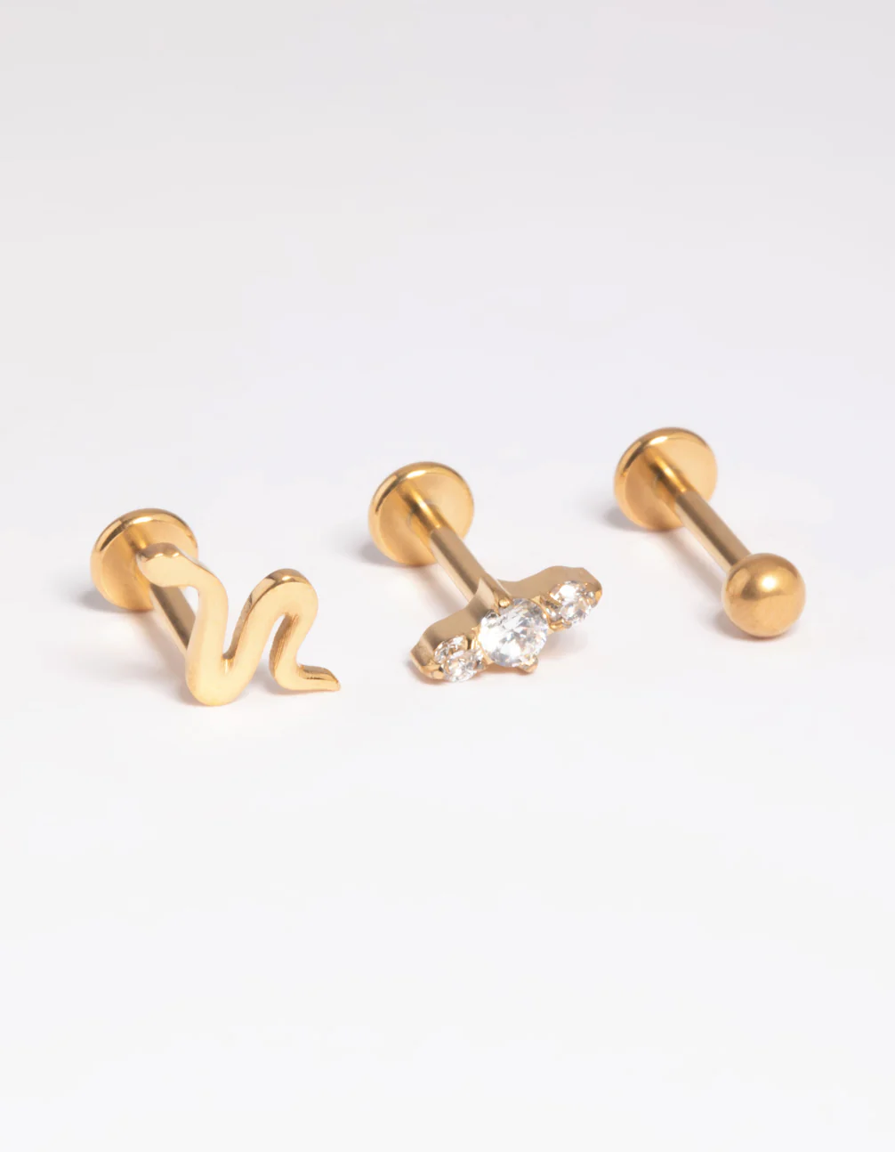 Gold Plated Titanium Threadless Cubic Zirconia Snake Flat Back Pack