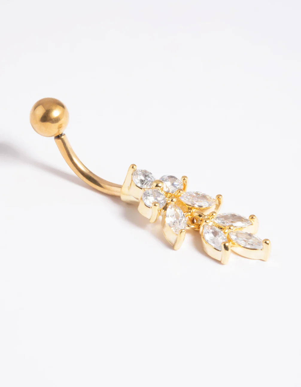 Gold Plated Titanium Threadless Marquise Crystal Belly Bar - Image 2