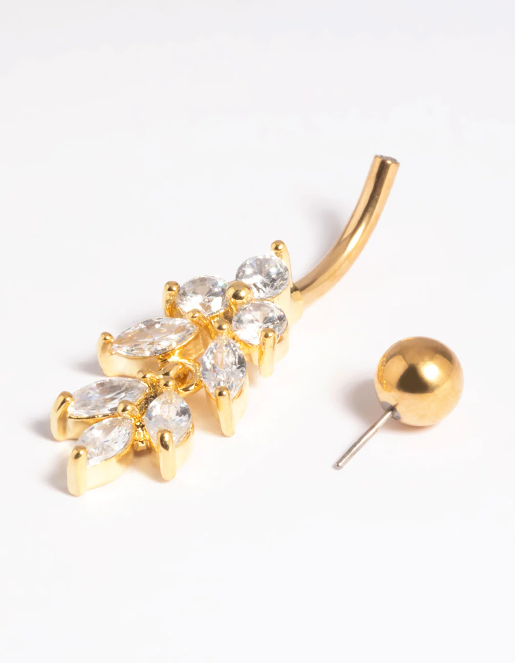 Gold Plated Titanium Threadless Marquise Crystal Belly Bar - Image 3