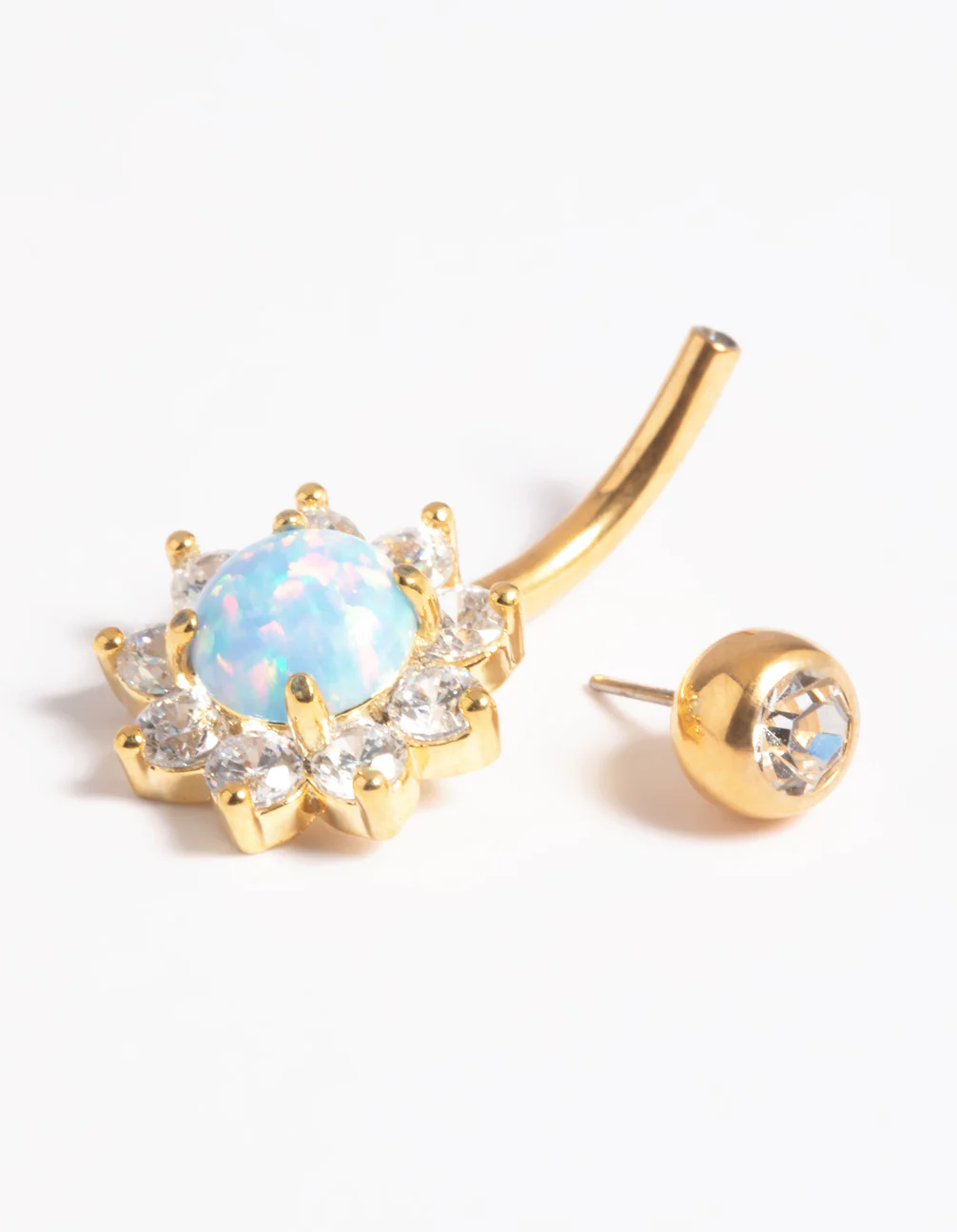 Gold Plated Titanium Threadless Opal Flower Belly Bar - Image 3