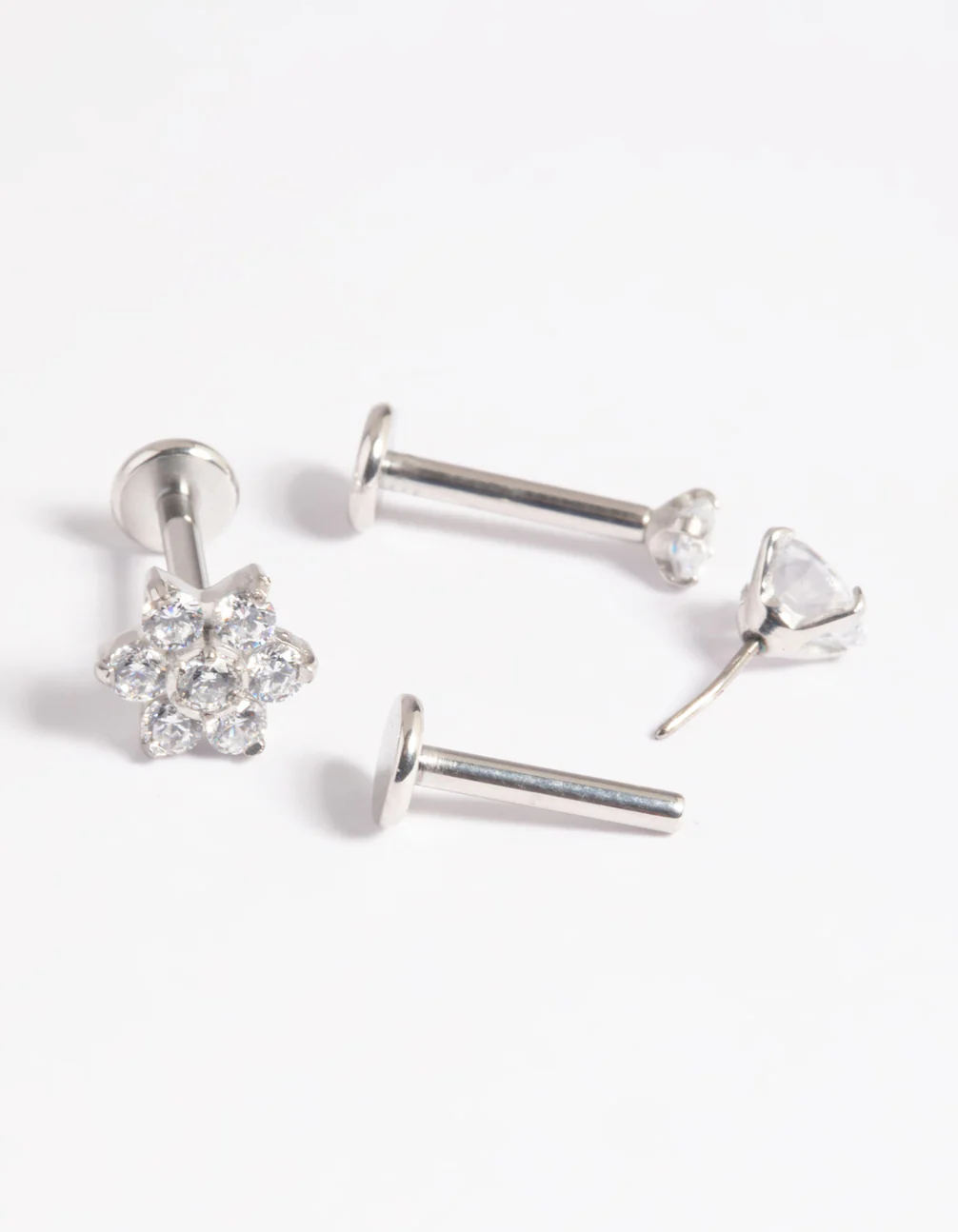 Platinum Plated Titanium Threadless Cubic Zirconia Flower Flat Back Pack - Image 3