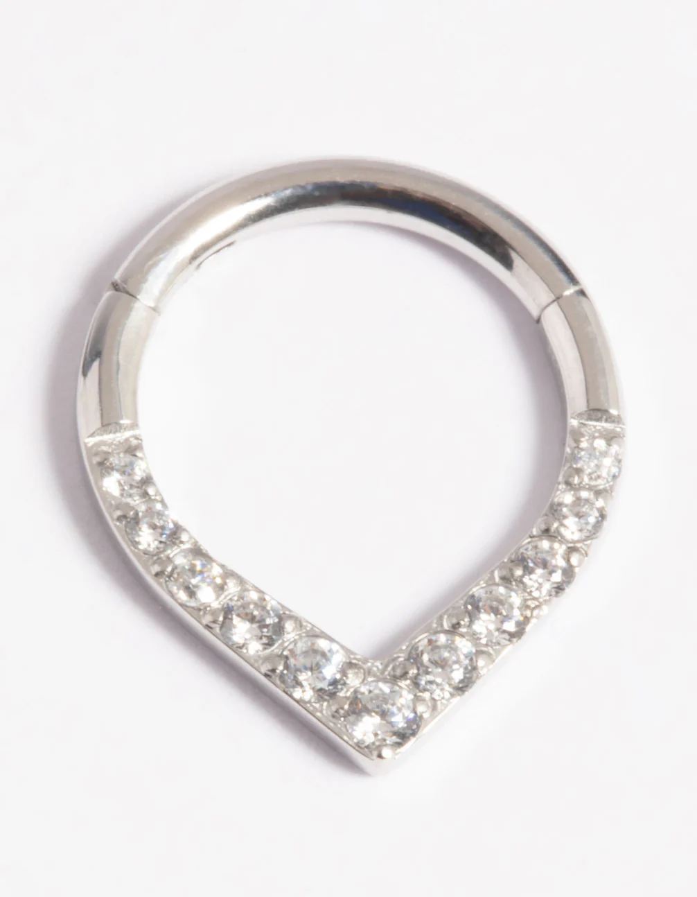 Platinum Plated Titanium Cubic Zirconia Pear Clicker Ring