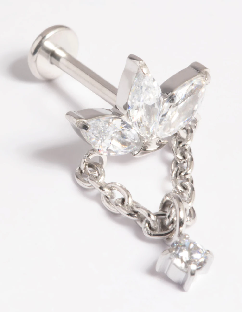 Platinum Plated Titanium Threadless Crystal Marquise Chain Flat Back