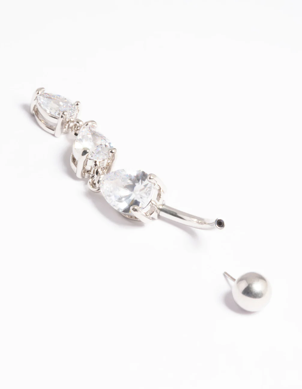 Platinum Plated Threadless Crystal Pear Belly Bar - Image 3