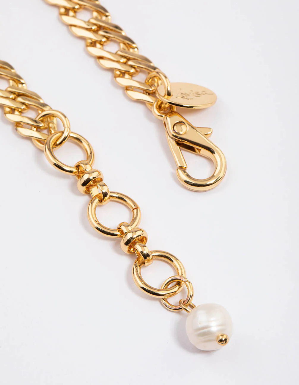 Gold Plated Classic Flat Chain Freshwater Pearl Bracelet - Image 3