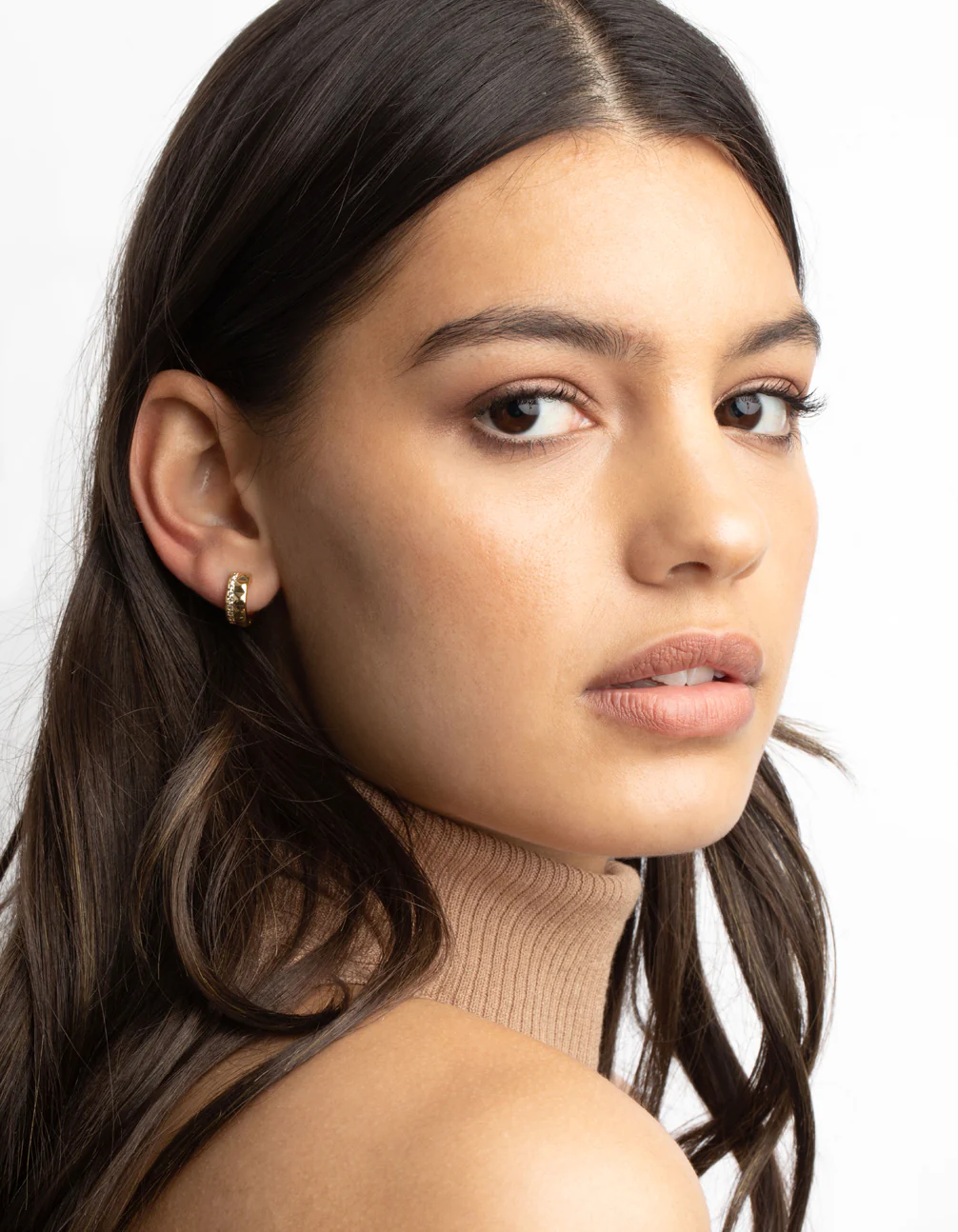 Gold Plated Cubic Zirconia Textured Huggie Hoop Earrings - Image 5