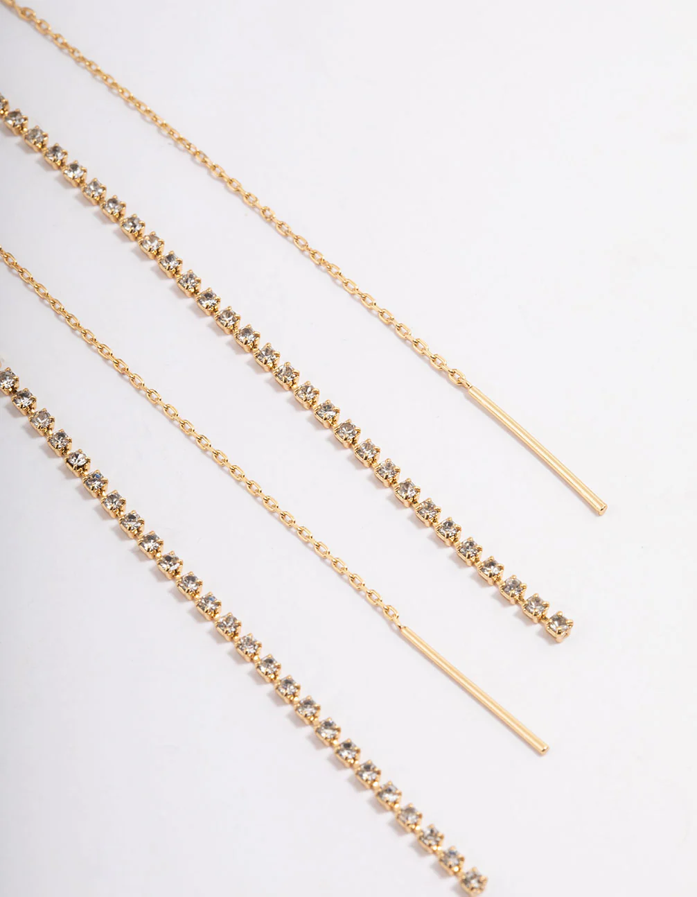 Gold Plated Diamante Chain Threader Drop Earrings - Image 3