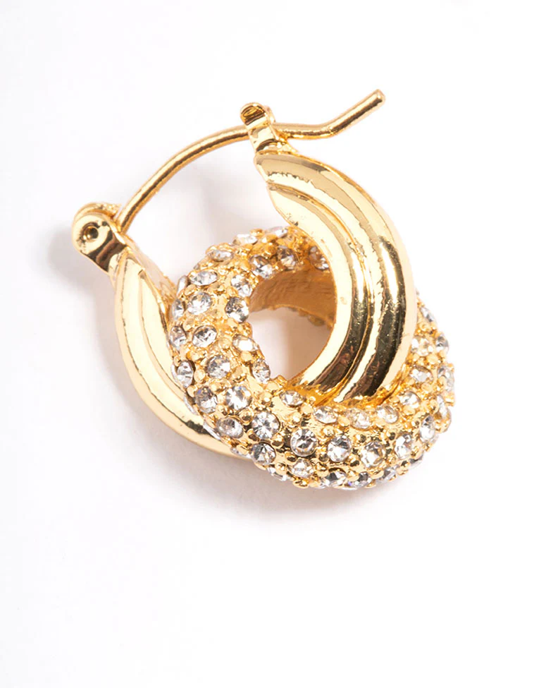 Gold Plated Diamante Linked Hoop Earrings - Image 2